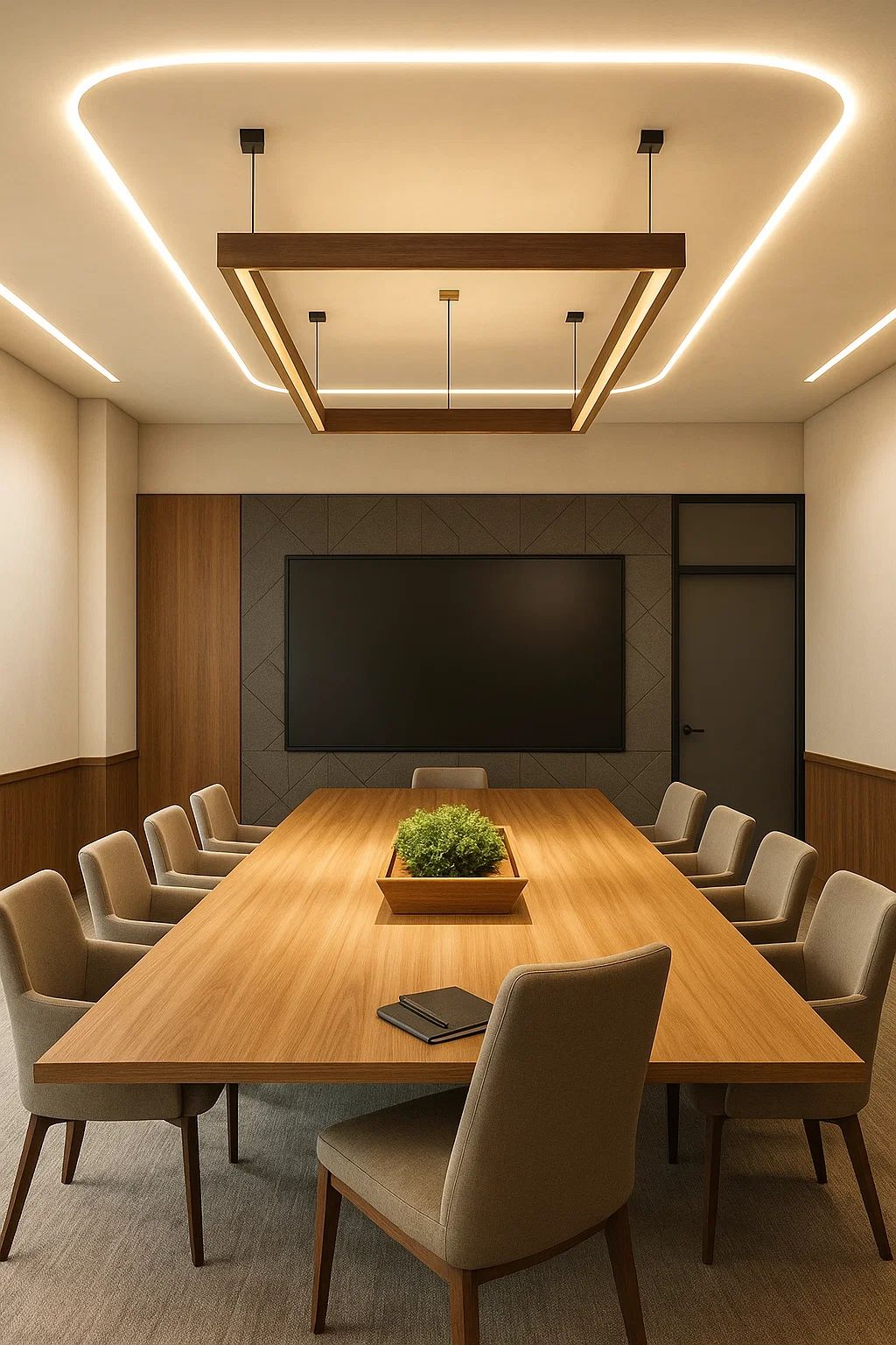 Executive Boardroom Suite with Natural Teak Veneer Table & Cable Ports #11